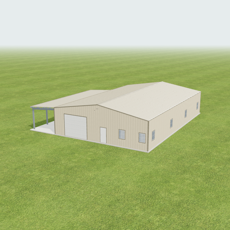 45x70x12 Shop Metal Building 3D preview