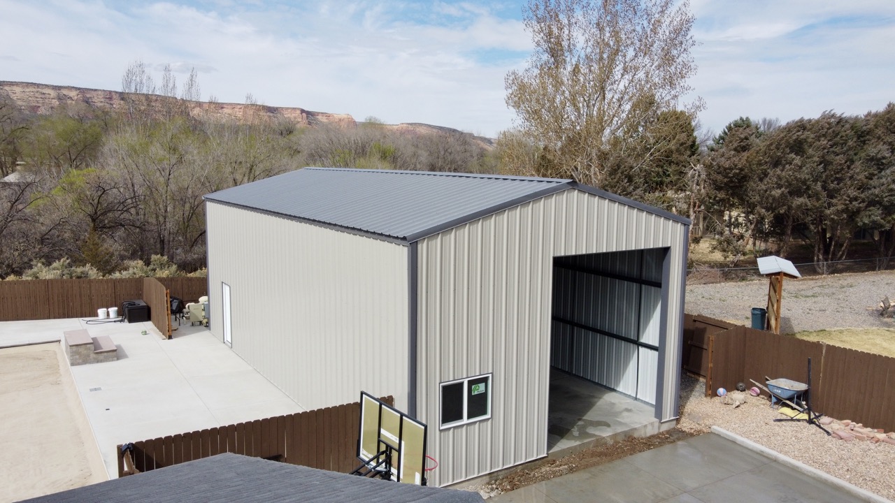 recent whitestar metal building project Redlands, Colorado measuring 25.0 feet wide by 48.0 feet long by 16.0 feet tall with 1 garage doors and 1 walk-in doors by Whitestar Metal Buildings