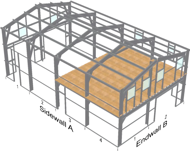 Frame render 2 of 30x50x18 Shop Metal Building.